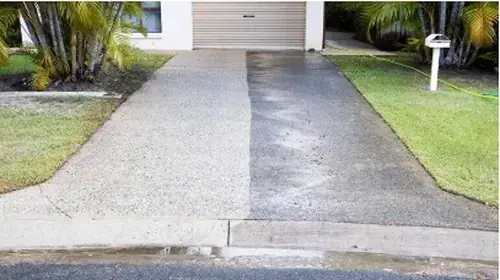 Driveway pressure washing before and after