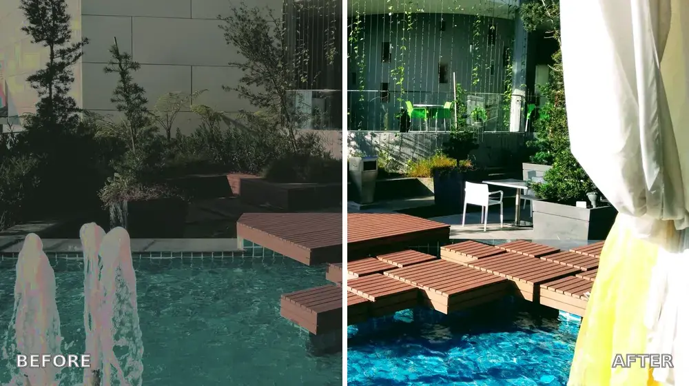 Pool deck cleaning before and after