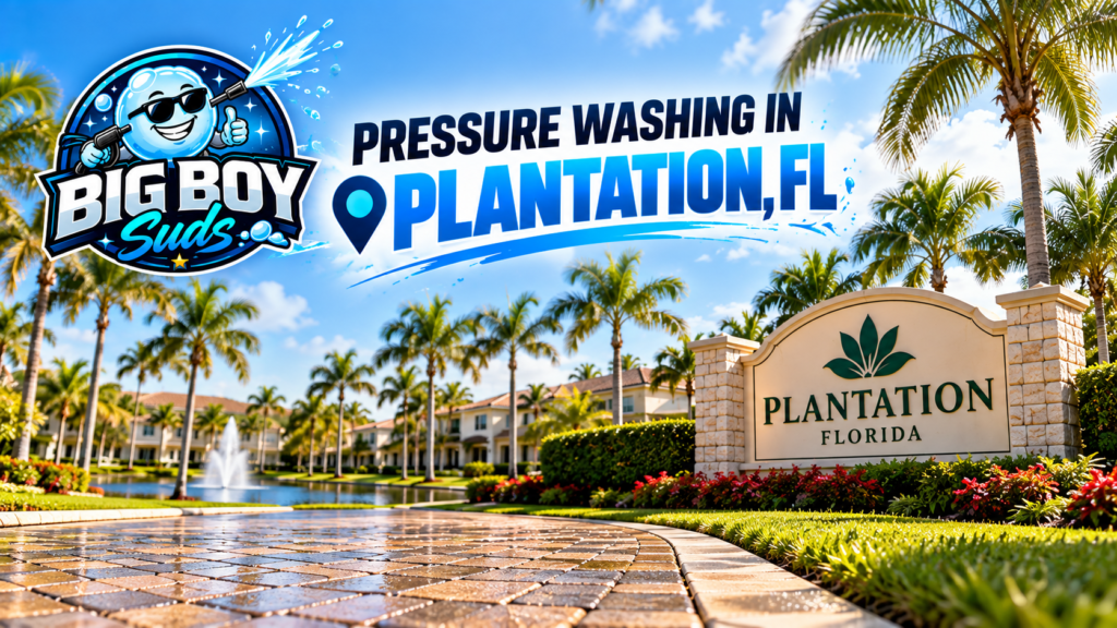 Professional pressure washing at a residential property in Plantation, FL by Big Boy Suds